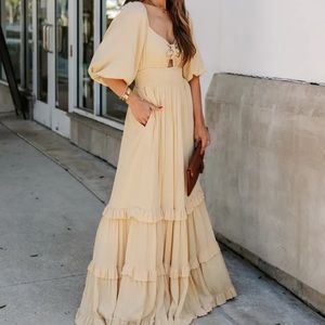 Vici Collection Adeline Pocketed Tie Front Tiered Maxi Dress